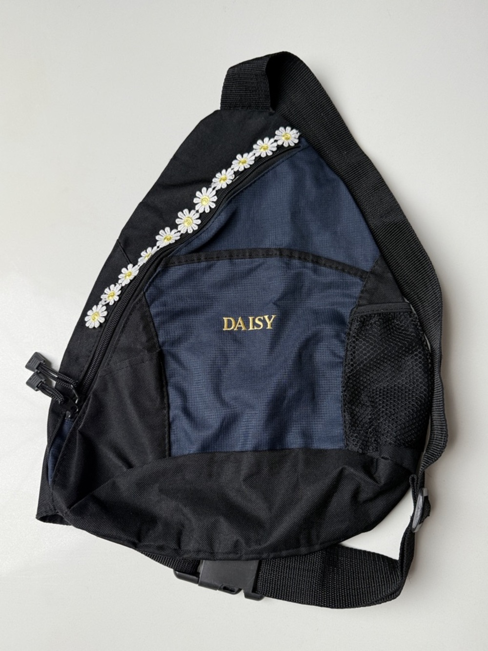Daisy Navy and Black Crossbody Sling with Daisy Embroidered Trim